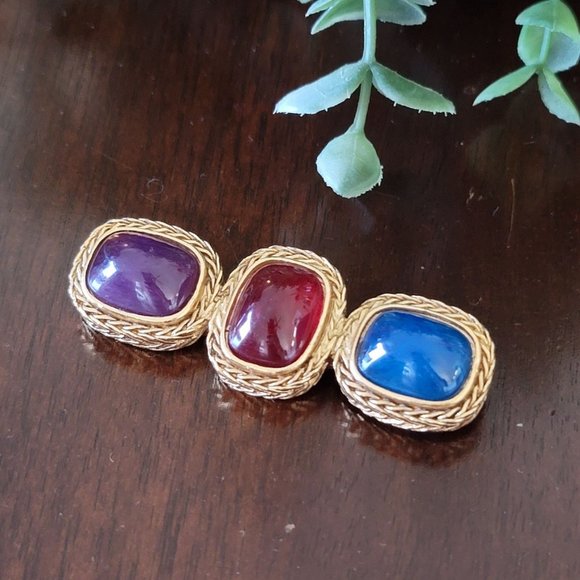 Vintage Givenchy Gripoix Amethyst Ruby Sapphire Trio...